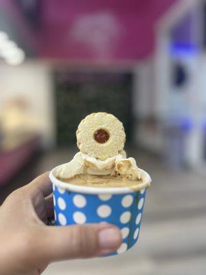 Affogato w almond gelato and a cookie for crunch and sweetness and cuteness