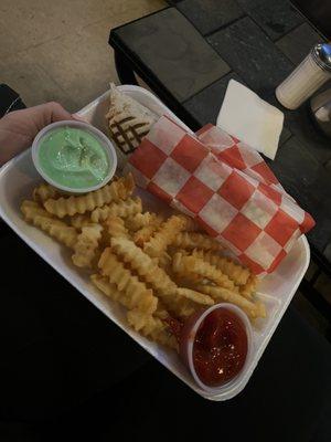 Chicken Shawarma Sandwich and Fries