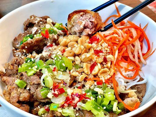 Cold Vermicelli with Grilled Pork and Egg rolls