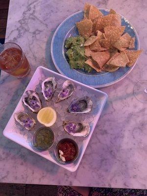 Oysters and chips& guacamole