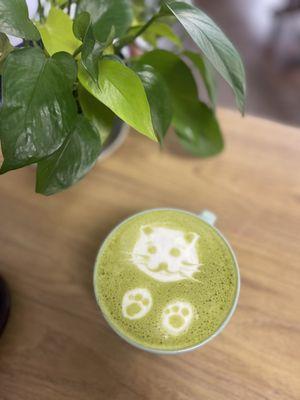 Cute lavender matcha latte art