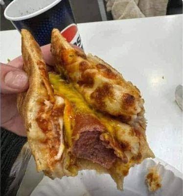 Hot dog with pizza bun