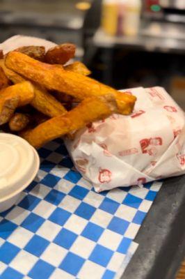 Burgers and fries for dinner.