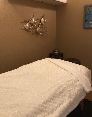 Get comfortable and cozy in Silhouettes's Massage Therapy Room.