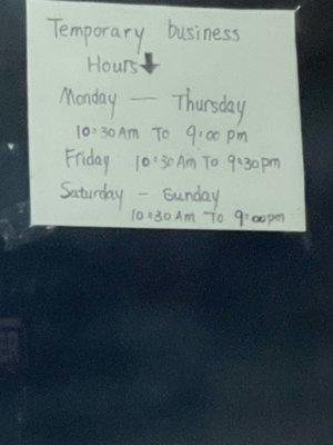 New hours, yelp page is not up to date.