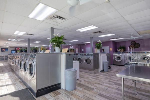 Beautiful new washer machines from 20lb all the way to 80lb loads at Crystal Clean Laundromat