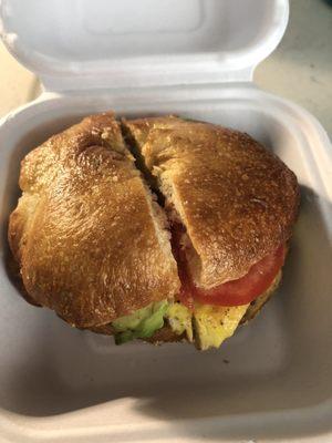 Breakfast sandwich on a homemade bagel