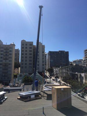 About half way through; quickly & safely hoisting our furniture, grill & firepit (SF stairwell was too narrow)