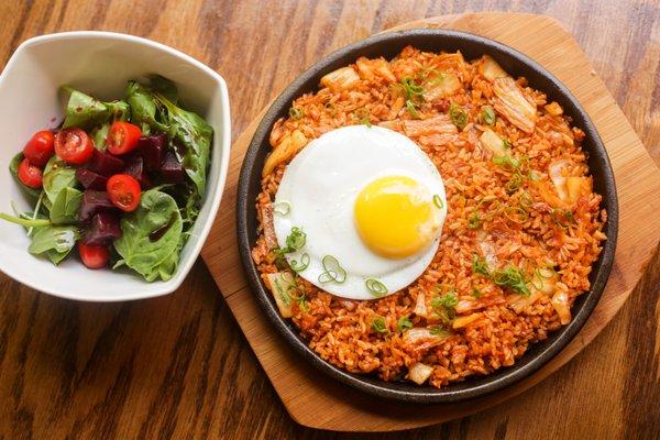 Kimchi Fried Rice with Sunny Side Egg and Salad