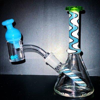 Heady wig wag Rig set up with matching carb cap and glow in the dark Terp pearls