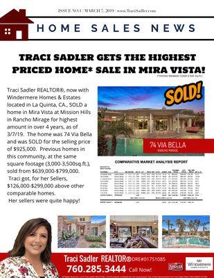 Mira Vista home in Rancho Mirage, I GOT IT SOLD for my clients $100,000 plus over comps.  Give me a call, today!