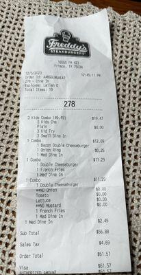 $61.57 for lunch and it wasn't very good. The ice cream we bought later was delicious!