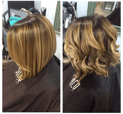 Inverted bob from straight to wavy done by Taylor