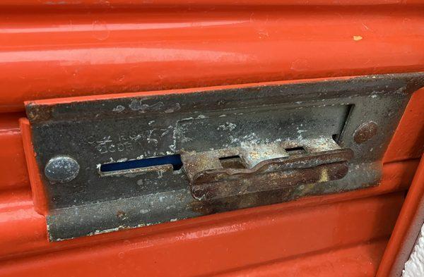 Rusted corroded door lick hardware. Easier to break lock.