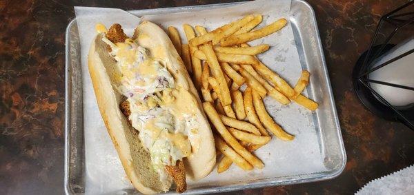 Catfish po boy and fries