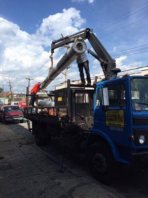 35 feet wide coiling grille being loaded