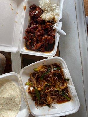 Generals chicken and Mongolian beef