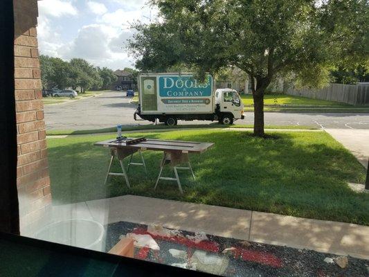 The truck and door outside my home.