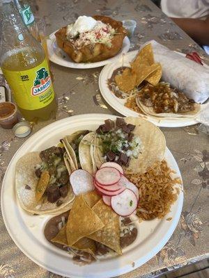 3 Soft Tacos w/ Lengua, Burrito and Taco, Ensalada de Taco