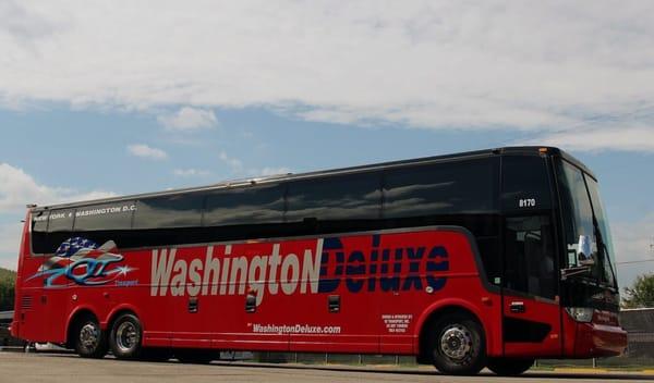 Beautiful red Washington Deluxe Bus.