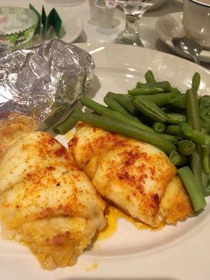 Stuffed Sole, green beans, and baked potato