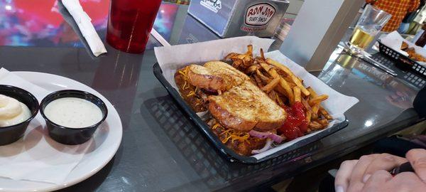 Queen of the doublewide burger qnd homemade fries.