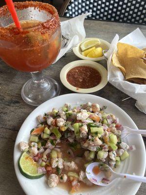 Shrimp ceviche & michelada