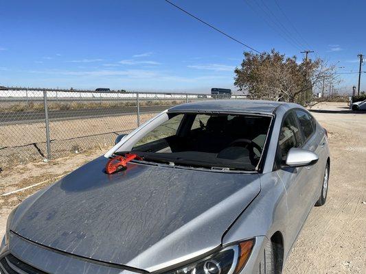 My broken windshield getting replaced by Cali Auto Glass!