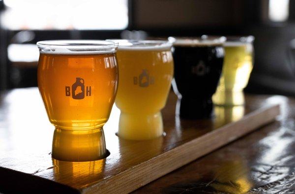 Craft beer flights at Brickyard Hollow in Yarmouth Maine