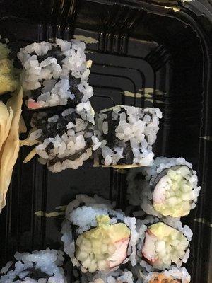 No rice on the the Maki.  This is constant, disgraceful and unacceptable.