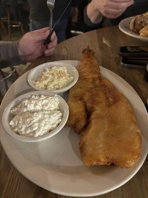 Fried fish with cottage cheese and coleslaw