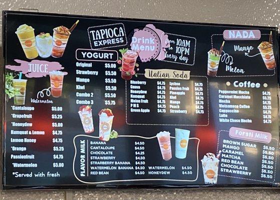 New menu as of 7/14/21