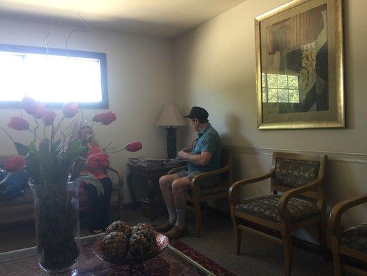 Client waiting for me in the lovely and private waiting room outside my office.