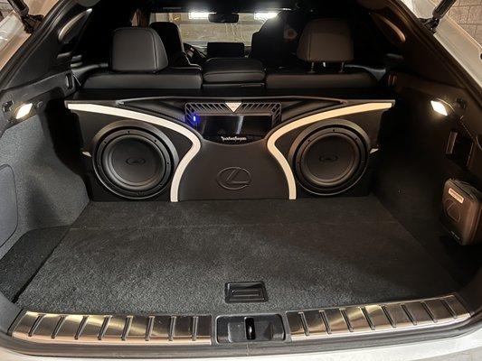 Lexus custom subwoofer enclosure with integrated amplifier