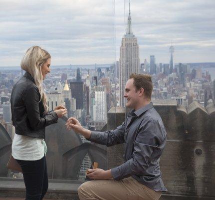 Surprise Proposal on Top of the Rock, Rockefeller Center, Manhattan.