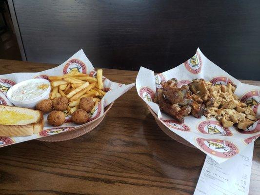 Yummy ribs chopped bbq chicken slaw hushpuppies fries