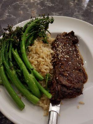 Korean Sesame BBQ flank steak with garlic and brocolini. Delicious.