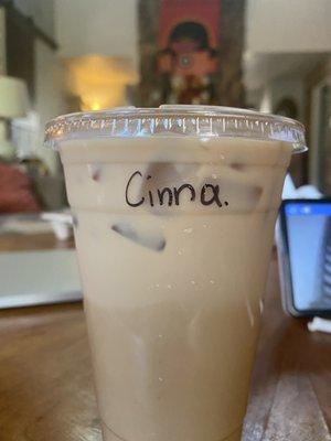 Iced Flavored Latte with cinnamon.