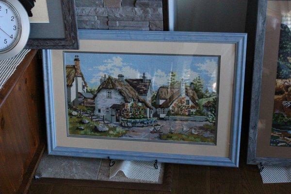 Hand made English village scene tapestry