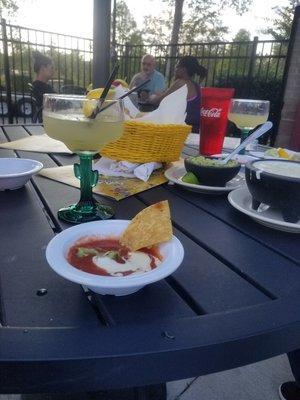 Margaritas, queso, and guacamole.