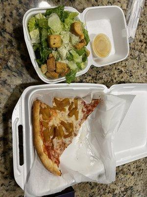 Lunch Deal, pineapple pizza and caesar salad.