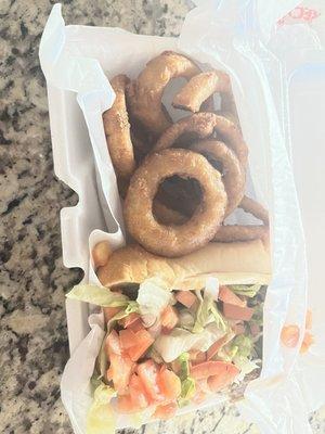 Cheesesteak and onion rings