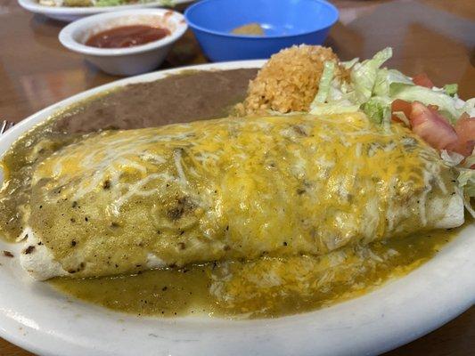 Smothered burrito beef with green Chile