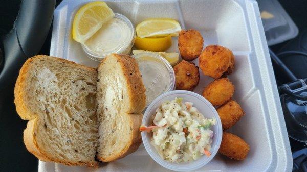 Cheesey potato bites and fish fry condiments