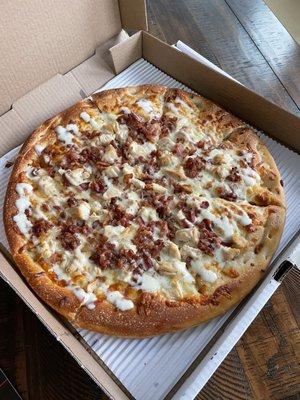 I would call this art. It's not often you see such balance and precision in pizza making. This is the chicken bacon and ranch pizza