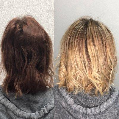 A little before & after on this beauty. She was using a red box dye & after spending the day with me in the salon we achieved blonde!!