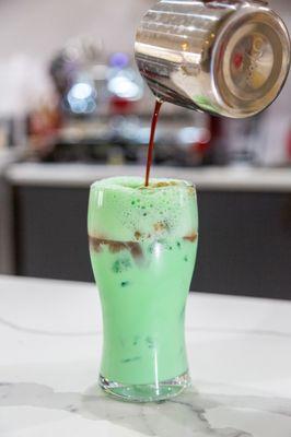 Pandan milk coffee latte