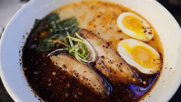 Black Garlic Miso Ramen (spice level 4, on a scale of 1 to 6)