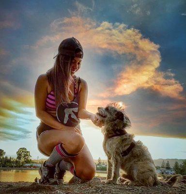 A happy puppy and mama