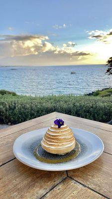 Bombe Alaska - Macadamia parfait, salted caramel ice cream, toasted meringue, lilikoi puree $20